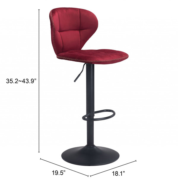 Homeroots 24" Red And Black Steel Swivel Low Back Counter Height Bar Chair   396380