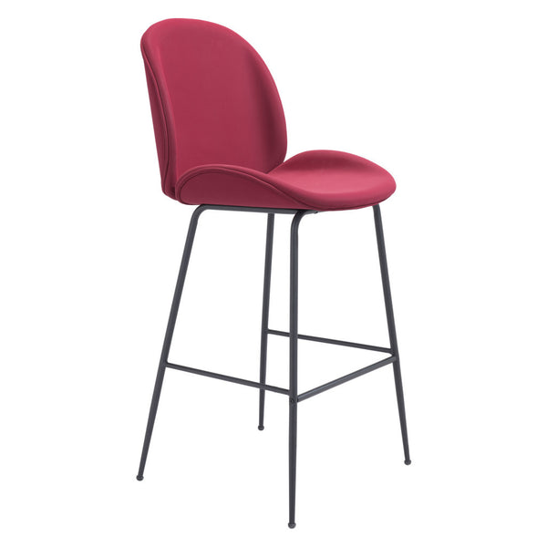 Homeroots 31" Red And Black Steel Low Back Bar Height Bar Chair   396382