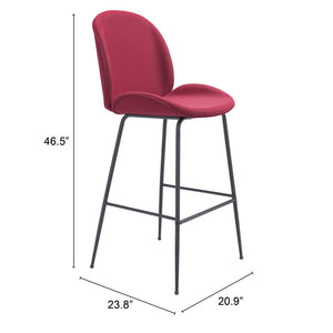 Homeroots 31" Red And Black Steel Low Back Bar Height Bar Chair   396382