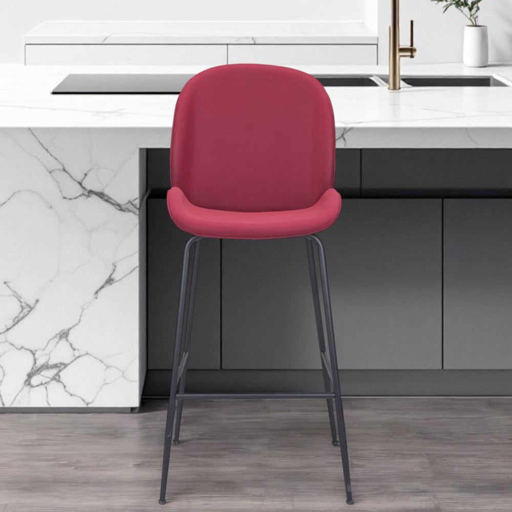 Homeroots 31" Red And Black Steel Low Back Bar Height Bar Chair   396382