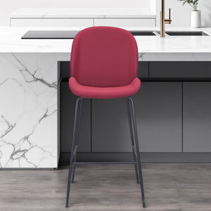 Homeroots 31" Red And Black Steel Low Back Bar Height Bar Chair   396382