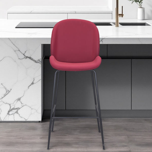 Homeroots 31" Red And Black Steel Low Back Bar Height Bar Chair   396382