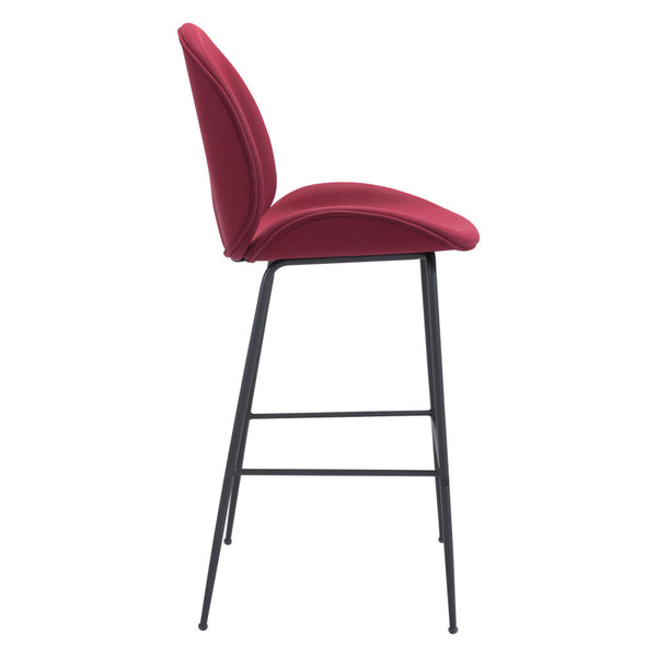Homeroots 31" Red And Black Steel Low Back Bar Height Bar Chair   396382