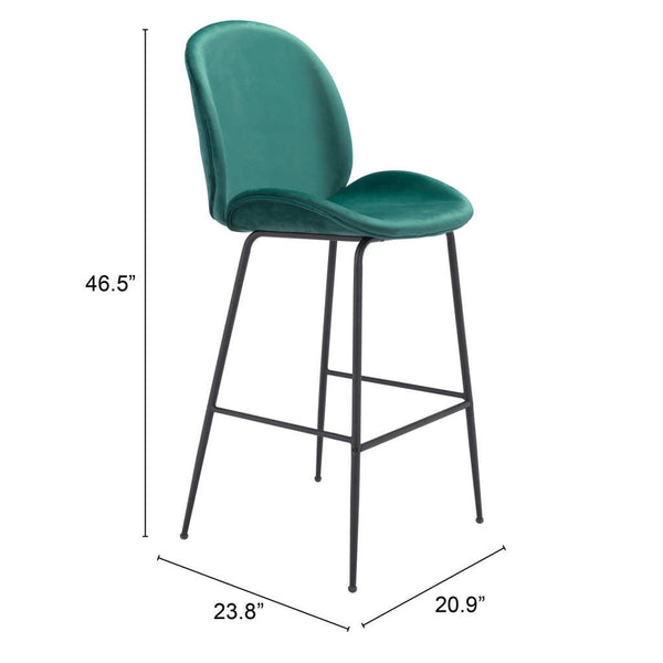Homeroots 31" Green And Black Steel Low Back Bar Height Bar Chair   396384