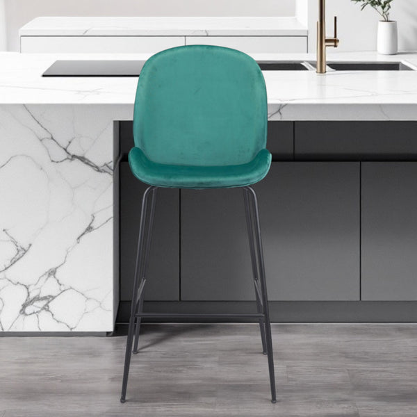 Homeroots 31" Green And Black Steel Low Back Bar Height Bar Chair   396384