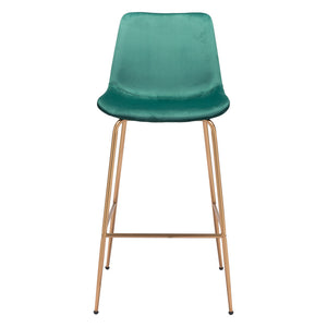 Homeroots 31" Green And Copper Steel Low Back Bar Height Bar Chair   396386
