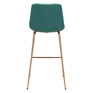 Homeroots 31" Green And Copper Steel Low Back Bar Height Bar Chair   396386
