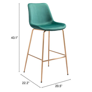 Homeroots 31" Green And Copper Steel Low Back Bar Height Bar Chair   396386