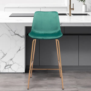 Homeroots 31" Green And Copper Steel Low Back Bar Height Bar Chair   396386