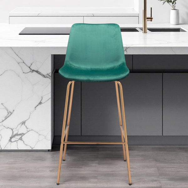 Homeroots 31" Green And Copper Steel Low Back Bar Height Bar Chair   396386