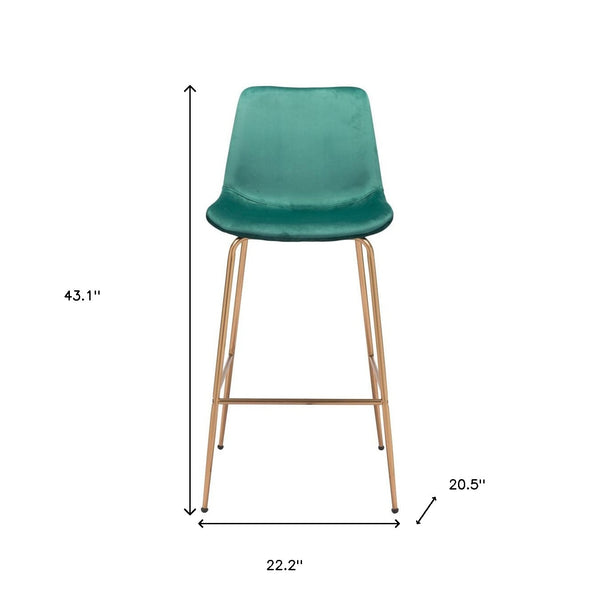 Homeroots 31" Green And Copper Steel Low Back Bar Height Bar Chair   396386