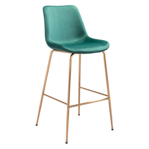 Homeroots 31" Green And Copper Steel Low Back Bar Height Bar Chair   396386