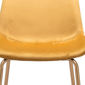 Homeroots 31" Yellow And Gold Velvet And Steel Low Back Bar Height Bar Chair   396387