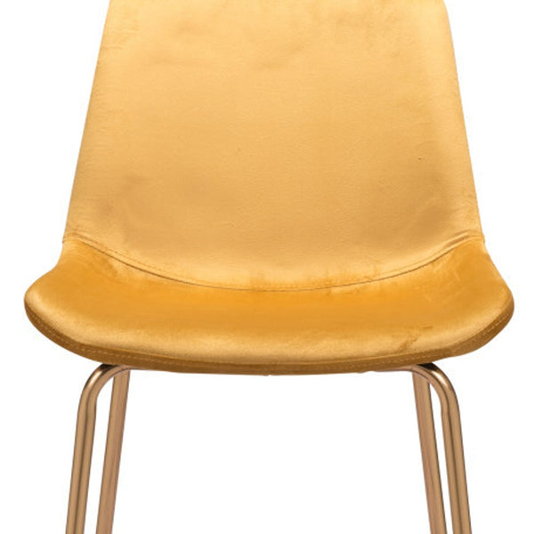 Homeroots 31" Yellow And Gold Velvet And Steel Low Back Bar Height Bar Chair   396387