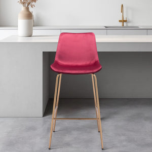 Homeroots 31" Red And Copper Steel Low Back Bar Height Bar Chair   396388