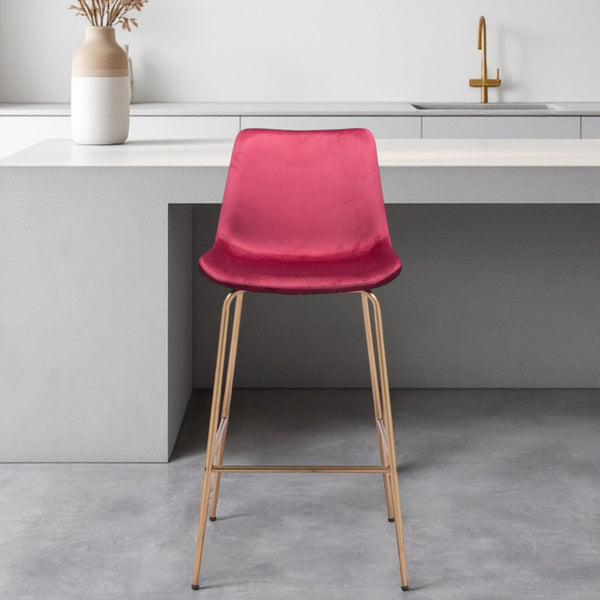 Homeroots 31" Red And Copper Steel Low Back Bar Height Bar Chair   396388