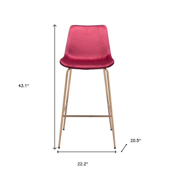 Homeroots 31" Red And Copper Steel Low Back Bar Height Bar Chair   396388