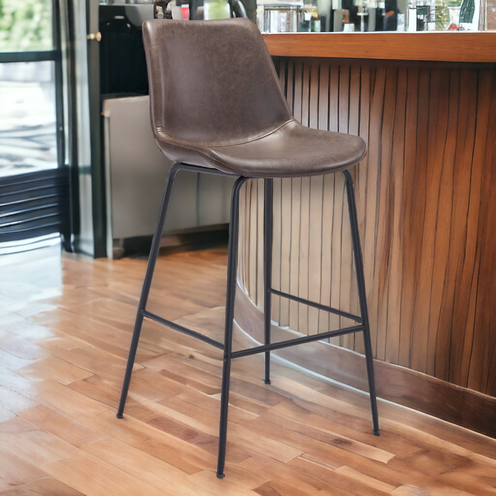 Homeroots 31" Brown And Black Steel Low Back Bar Height Bar Chair   396390
