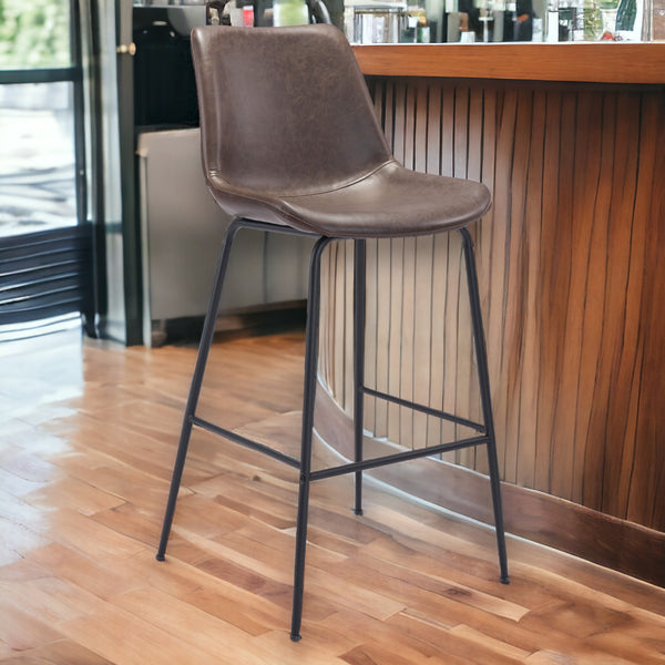 Homeroots 31" Brown And Black Steel Low Back Bar Height Bar Chair   396390