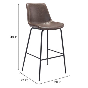 Homeroots 31" Brown And Black Steel Low Back Bar Height Bar Chair   396390