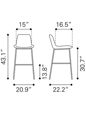 HomeRoots 31" Gray and Black Steel Low Back Bar Chair - Stylish, Durable Comfort for Modern Bars and Kitchens 396391