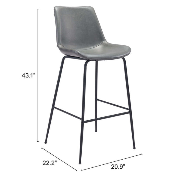 Homeroots 31 " Gray And Black Steel Low Back Bar Height Bar Chair   396391