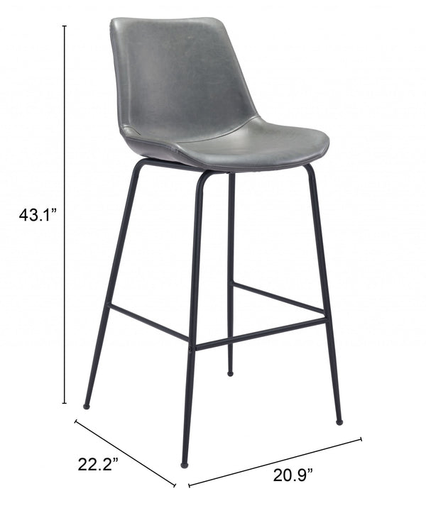 Homeroots 31 " Gray And Black Steel Low Back Bar Height Bar Chair   396391