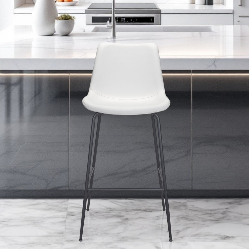 Homeroots 31" White And Black Steel Low Back Bar Height Bar Chair   396392