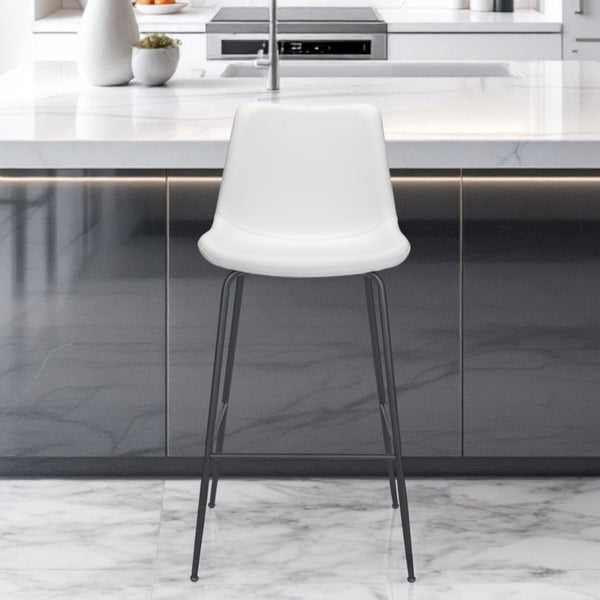 Homeroots 31" White And Black Steel Low Back Bar Height Bar Chair   396392