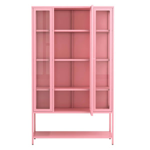 English Elm 67.25'' Tall Steel Curio Cabinet with Led Lighting and Tempered Glass Panels Pink SN845P263995P
