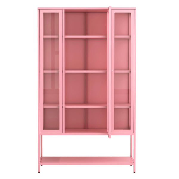 English Elm 67.25'' Tall Steel Curio Cabinet with Led Lighting and Tempered Glass Panels Pink SN845P263995P