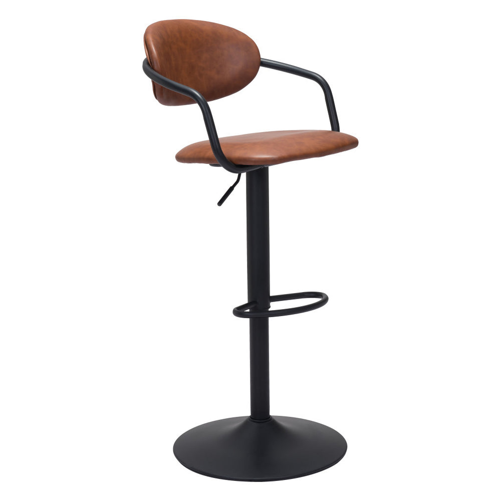 Homeroots Adjustable Height Brown And Black Steel Swivel Low Back Counter Height Bar Chair   396406
