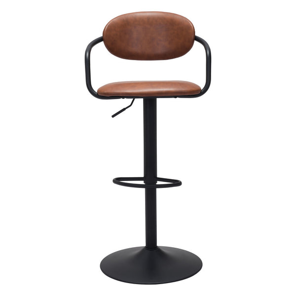 Homeroots Adjustable Height Brown And Black Steel Swivel Low Back Counter Height Bar Chair   396406