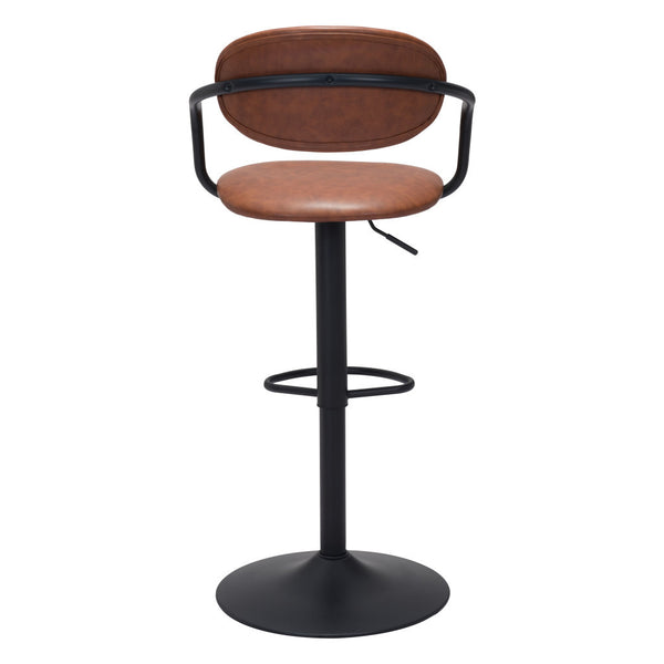 Homeroots Adjustable Height Brown And Black Steel Swivel Low Back Counter Height Bar Chair   396406