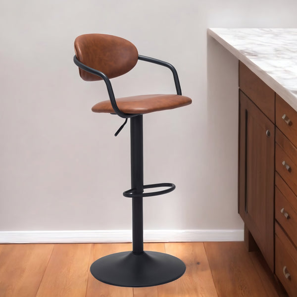 Homeroots Adjustable Height Brown And Black Steel Swivel Low Back Counter Height Bar Chair   396406