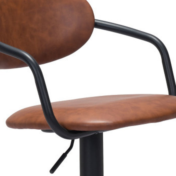 Homeroots Adjustable Height Brown And Black Steel Swivel Low Back Counter Height Bar Chair   396406