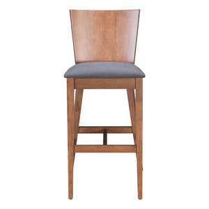 Homeroots Set Of Two 29" Gray And Brown Solid Wood Low Back Bar Height Bar Chairs   396419