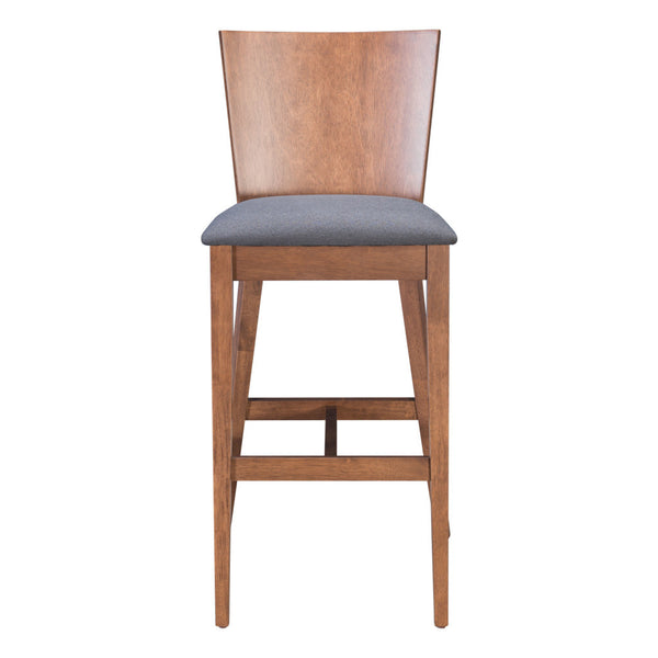 Homeroots Set Of Two 29" Gray And Brown Solid Wood Low Back Bar Height Bar Chairs   396419