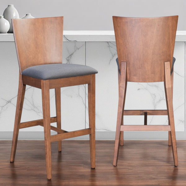 Homeroots Set Of Two 29" Gray And Brown Solid Wood Low Back Bar Height Bar Chairs   396419