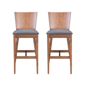 Homeroots Set Of Two 29" Gray And Brown Solid Wood Low Back Bar Height Bar Chairs   396419