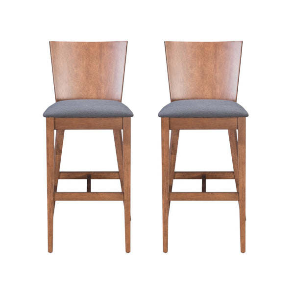 Homeroots Set Of Two 29" Gray And Brown Solid Wood Low Back Bar Height Bar Chairs   396419