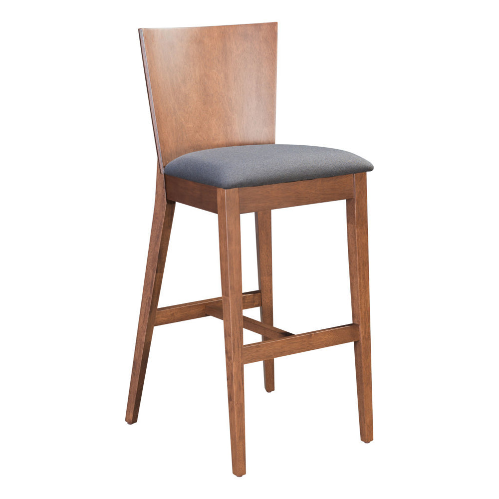 Homeroots Set Of Two 29" Gray And Brown Solid Wood Low Back Bar Height Bar Chairs   396419