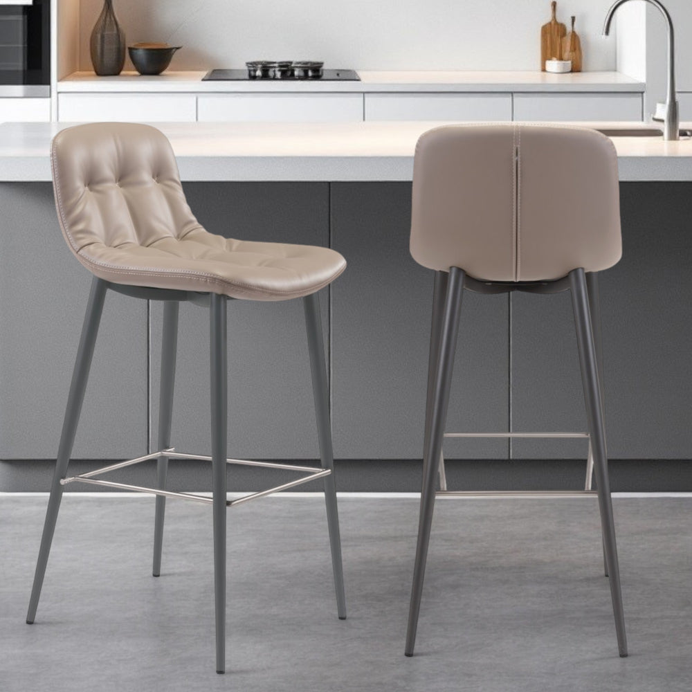 Homeroots Set Of Two 30" Taupe And Black Steel Low Back Bar Height Bar Chairs   396420