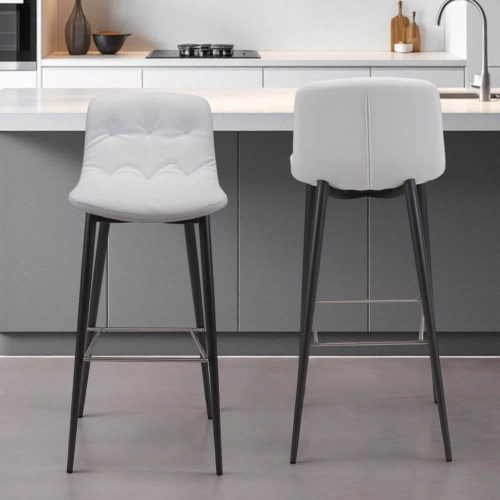 Homeroots Set Of Two 30" White And Black Steel Low Back Bar Height Bar Chairs   396421