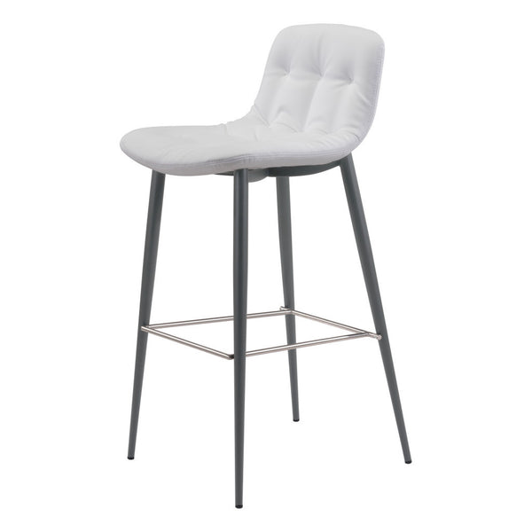 Homeroots Set Of Two 30" White And Black Steel Low Back Bar Height Bar Chairs   396421