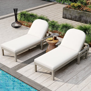 English Elm Trexm Outdoor Acacia Wood Reclining Chaise Set Poolside Patio Lounger Pair Gray TM000032AAE