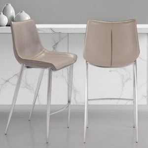 Homeroots Set Of Two 30" Gray And Silver Steel Low Back Bar Height Bar Chairs   396426