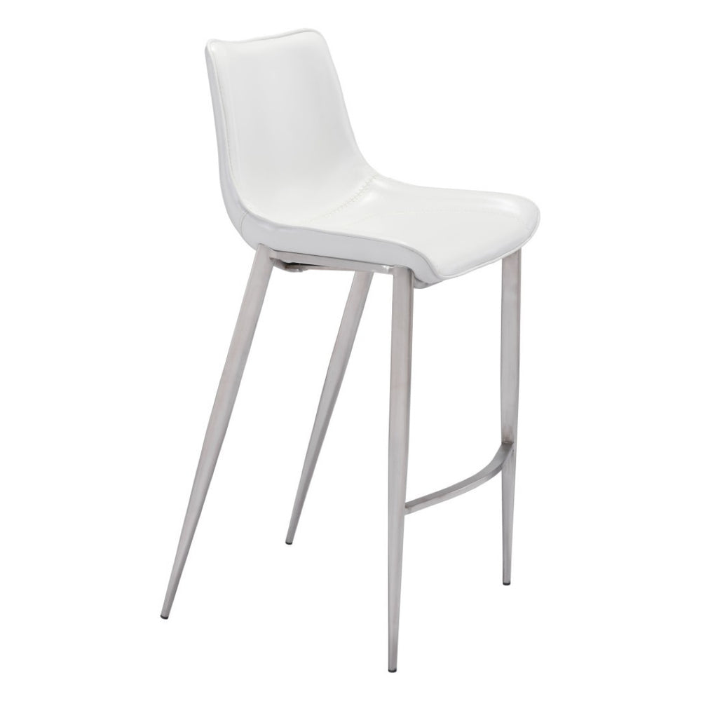 HomeRoots Set of Two Modern White & Silver Low-Back Bar Chairs for Kitchen or Dining Area Comfort & Style 396427