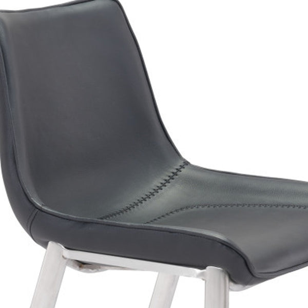 Homeroots Set Of Two 30" Black And Silver Steel Low Back Bar Height Bar Chairs   396428