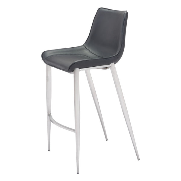 Homeroots Set Of Two 30" Black And Silver Steel Low Back Bar Height Bar Chairs   396428